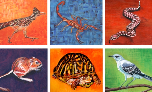 6 Southwest Animals "Desert Dwellers" Paintings by Julie Rustad